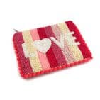 SMALL PINK BEADED LOVE STRIPED POM POM PURSE