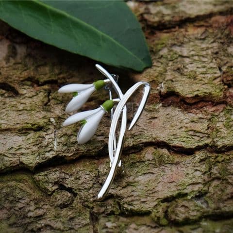 SNOWDROP WHITE FLOWER BROOCH IN SILVER