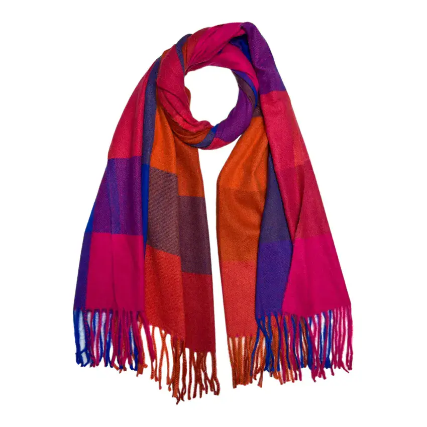 SOFT COLOURFUL WOOL MIX CHECK SCARF