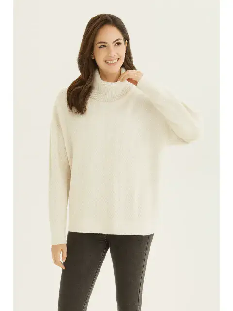 SOFT KNIT CHEVRON DESIGN ROLL NECK JUMPER