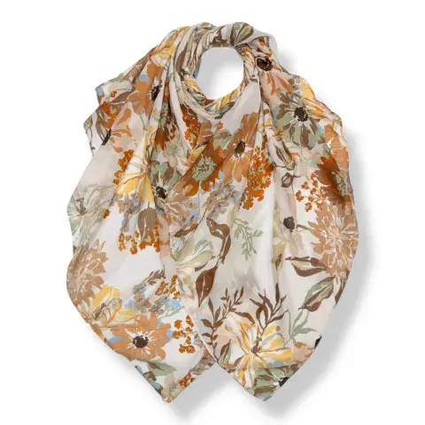 SOFT VINTAGE FLORAL PRINT SCARF IN BEIGE