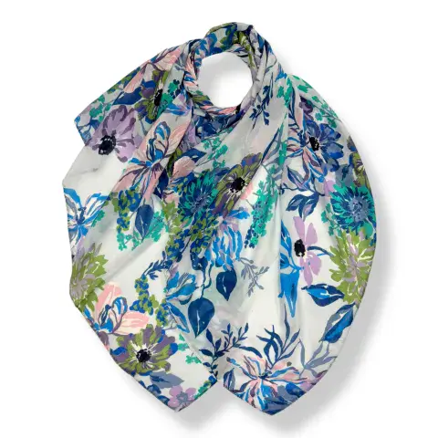 SOFT VINTAGE FLORAL PRINT SCARF IN BLUE