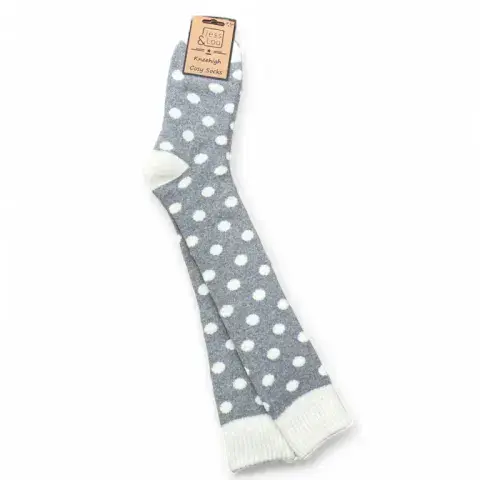 SPOTS GREY SUPER COSY KNEE HIGH SOCKS
