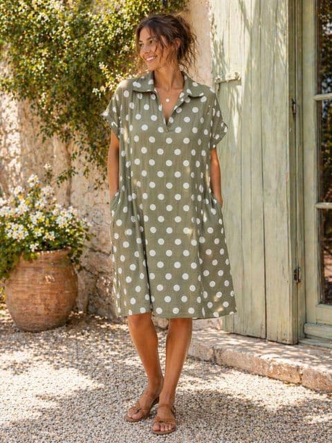 SPOTTY COTTON SHIRT MIDI DRESS