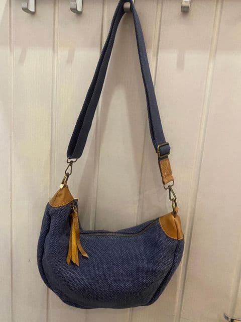 ST TROPEZ LG CANVAS HALF MOON BAG