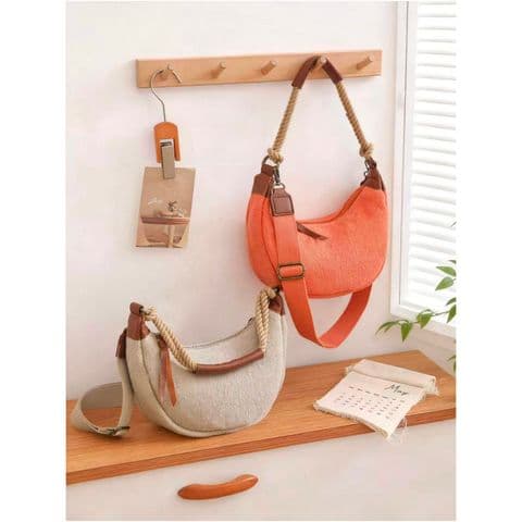 ST TROPEZ SMALL CANVAS HALF MOON CROSSBODY