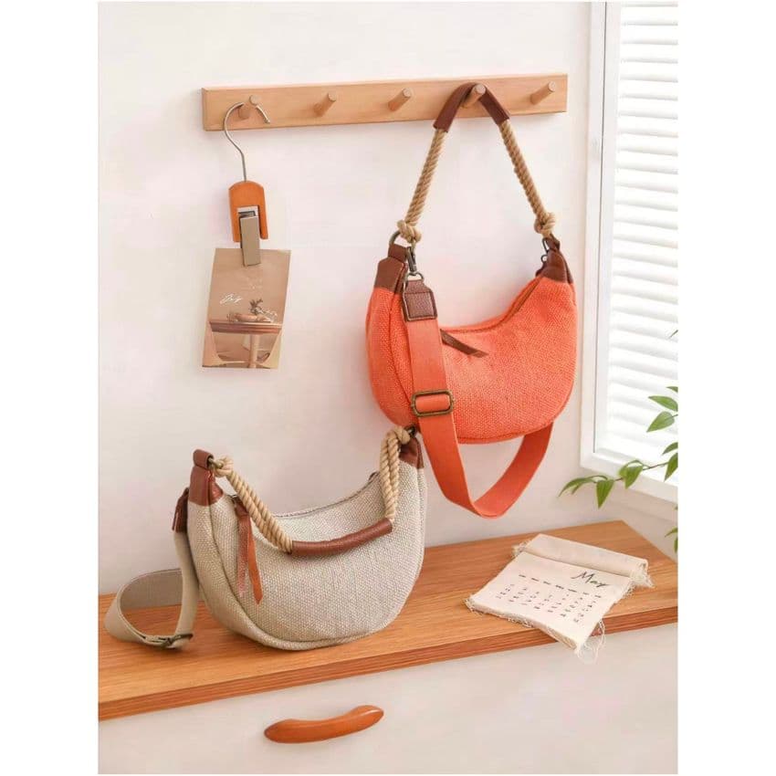 ST TROPEZ SMALL CANVAS HALF MOON CROSSBODY