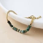 STAINLESS STEEL GOLD PLATE BEAD CHAIN/ GREEN STONE BLET