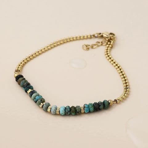 STAINLESS STEEL GOLD PLATE BEAD CHAIN/ GREEN STONE BLET
