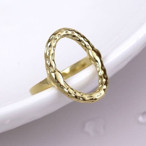 STAINLESS STEEL GOLD PLATE HAMMERED HOOP RING