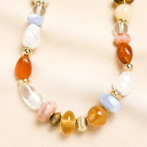 STAINLESS STEEL MULTICOLOUR MIXED CHUNKY BEADED NECKLACE IN GOLD