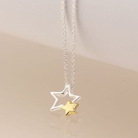 STERLING SILVER AND GOLD PLATED DOUBLE STAR NECKLACE