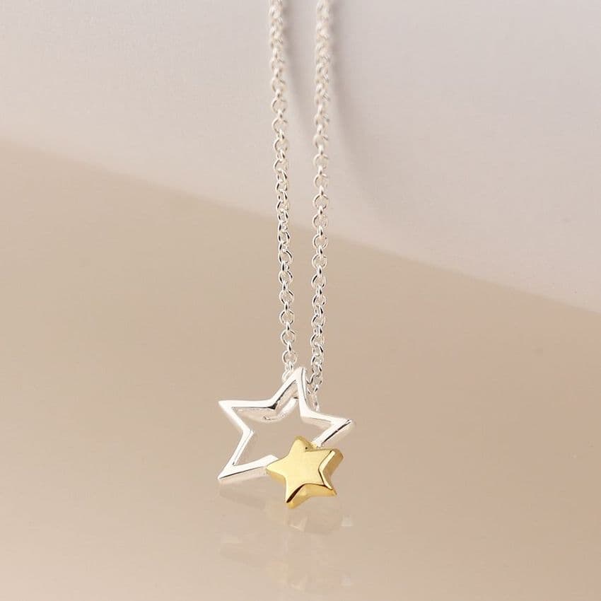 STERLING SILVER AND GOLD PLATED DOUBLE STAR NECKLACE