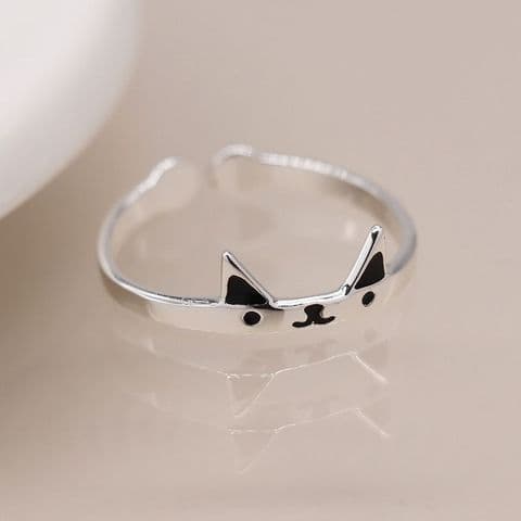 STERLING SILVER CAT FACE RING