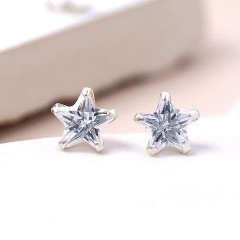 STERLING SILVER CLEAR CRYSTAL STAR STUD