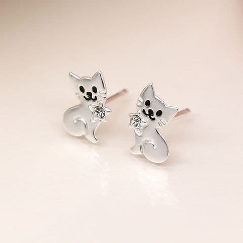 STERLING SILVER & CRYSTAL CAT EARRINGS