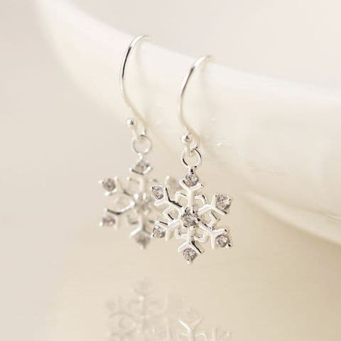 STERLING SILVER CRYSTAL SNOWFLAKE DROP EARRINGS