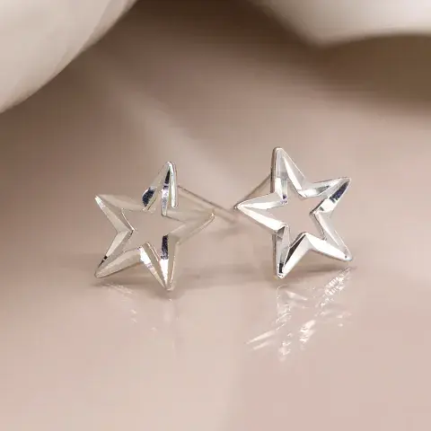 STERLING SILVER CUT OUT STAR STUD EARRINGS