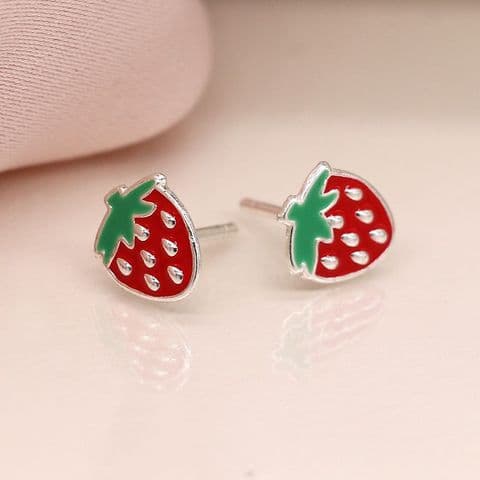 STERLING SILVER ENAMEL STRAWBERRY EARRINGS