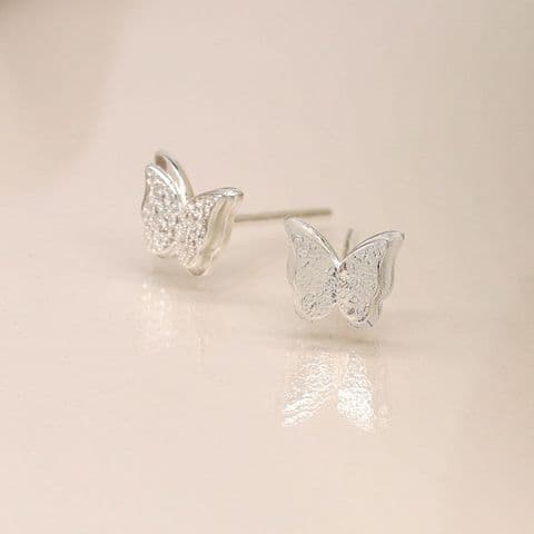 STERLING SILVER FOIL TEXTURE BUTTERFLY STUDS