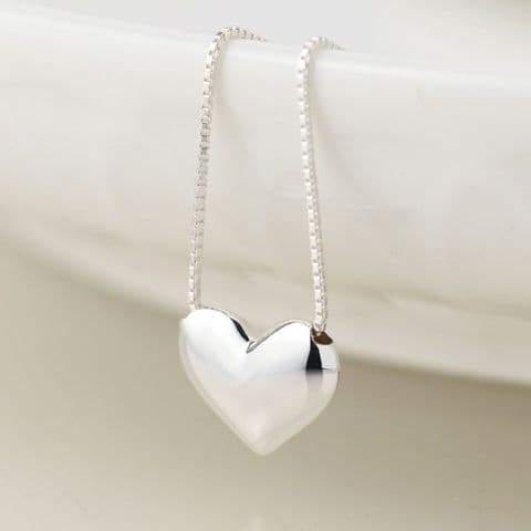 STERLING SILVER HEART AND BOX CHAIN NECKLACE