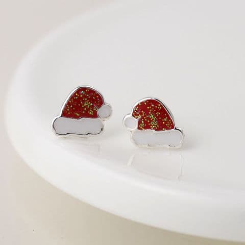 STERLING SILVER SANTA HAT STUD EARRINGS