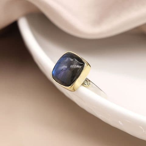 STERLING SILVER SQUARE LABRADORITE CABOCHON RING