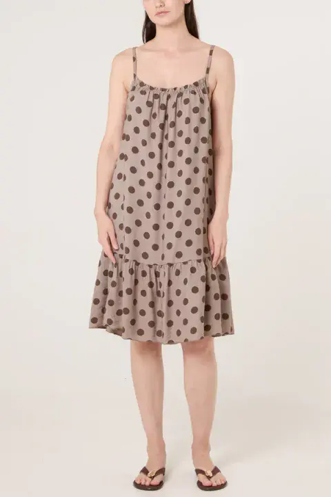 STRAPPY POLKA DOT TIERED MIDI DRESS