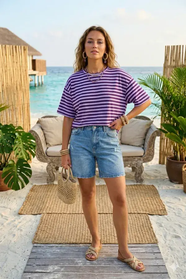 STRIPE OVERSIZED T-SHIRT PURPLE