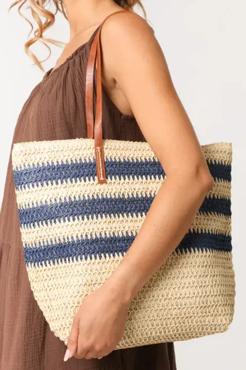STRIPED TOTE BLUE/ SAND