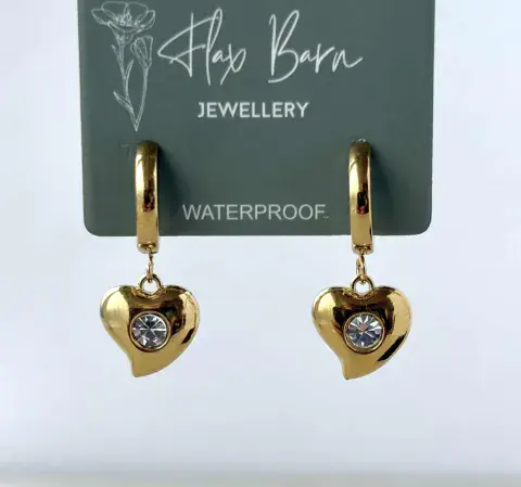 TARNISH RESISTANT HEART ZIRCONIA HUGGIE EARRINGS