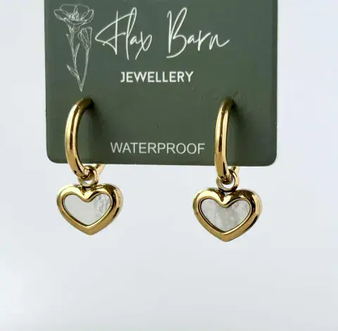 TARNISH RESISTANT PEARLESCENT HEART HUGGIES IN GOLD