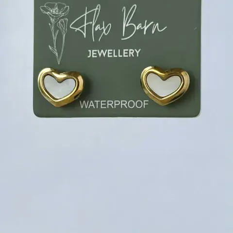 TARNISH RESISTANT PEARLESCENT HEART STUD IN GOLD