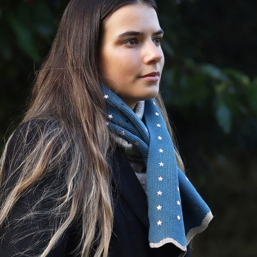 TEAL RECYCLED BLEND METALLIC STARS PULL THROUGH SCARF TEAL