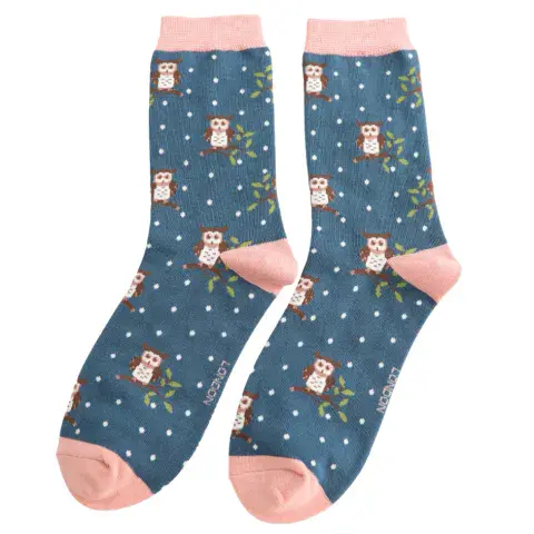 TEAL WINTER OWL BAMBOO SOCKS