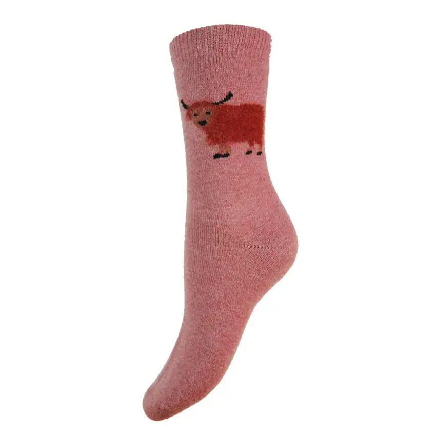 THICK WOOL BLEND  SOCKS WITH FLUFFY HIGHLAND COWS