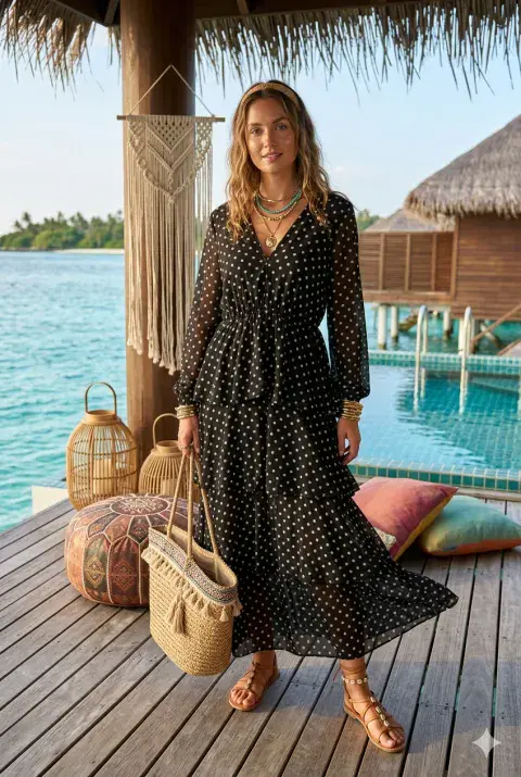 TIERED SPOT MAXI BLACK