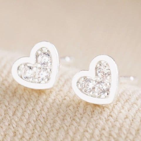 TINY CRYSTAL HEART STUDS SILVER