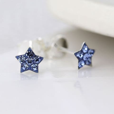 TINY CRYSTAL STAR EARRINGS SAPHIRE