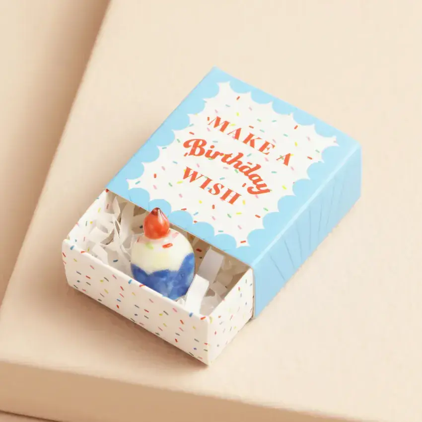 TINY MATCHBOX CERAMIC BIRTHDAY CAKE TOKEN