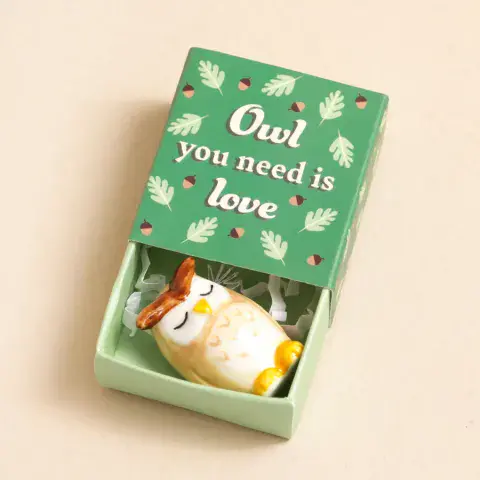 TINY MATCHBOX CERAMIC OWL TOKEN