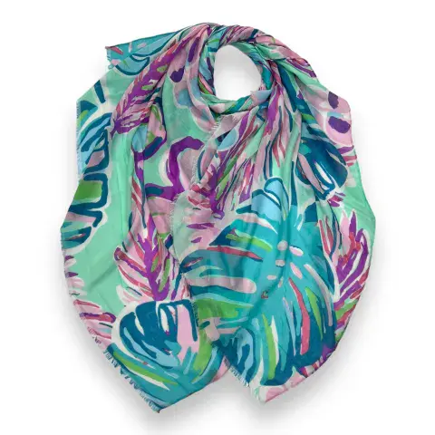 TROPICAL FLOWER & LEAVES PRINT SCARF