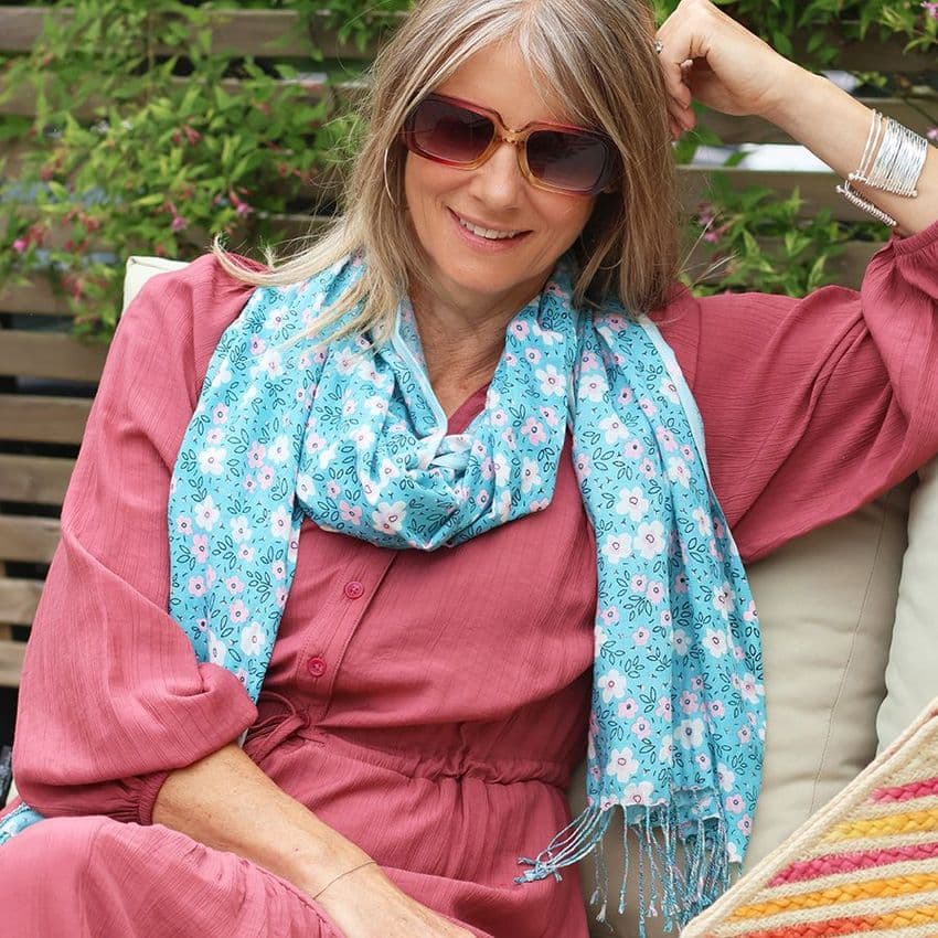 TURQ & LILAC FLORAL MODAL SCARF