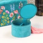 TURQUOISE VELVET FLORAL EMBELLISHED TRINKET BOX