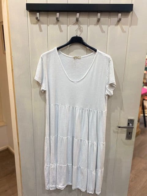 V NECK TEE SHIRT SHORT DRESS WHITE