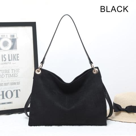 VEGAN SUEDE STYLE SLOUCH BAG BLACK