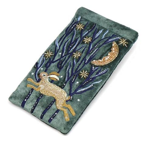 VELVET GLASSES CASE LEAPING HARE EMBROIDERY