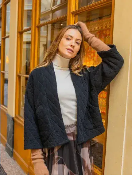 VELVET QUILTED FRONT OPEN JACKET