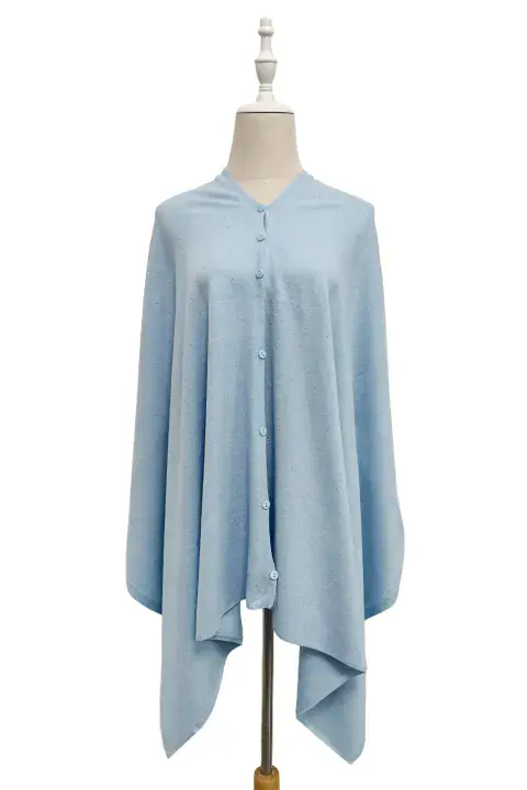 VERSATILE PLAIN WOOL PONCHO WITH BUTTON DETAILING