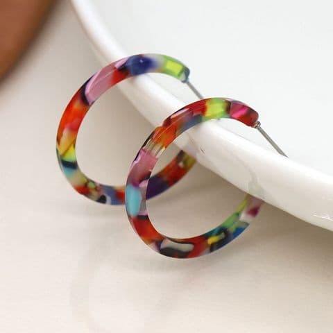 VIBRANT MULTICOLOUR ACRYLIC FLAT HOOP EARRINGS
